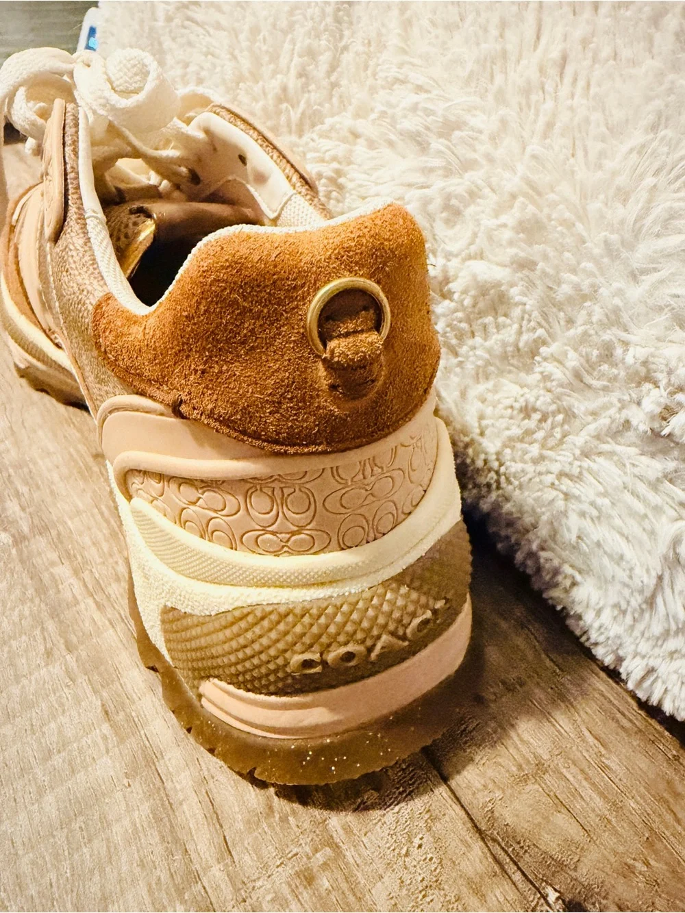 Coach Tan and Gold Monogram Sneakers